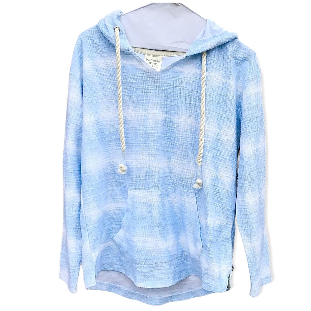 New Southern Spirit  Lightweight Blue White Tie Dye Summer Beach Hoodie  Small